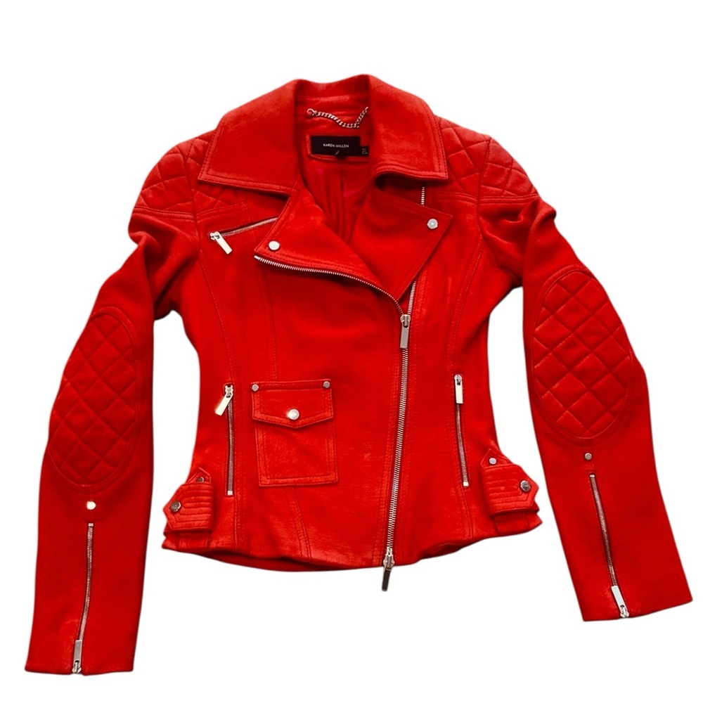 KAREN MILLEN***Women's Red Suede Biker Jacket***US 2 $1695